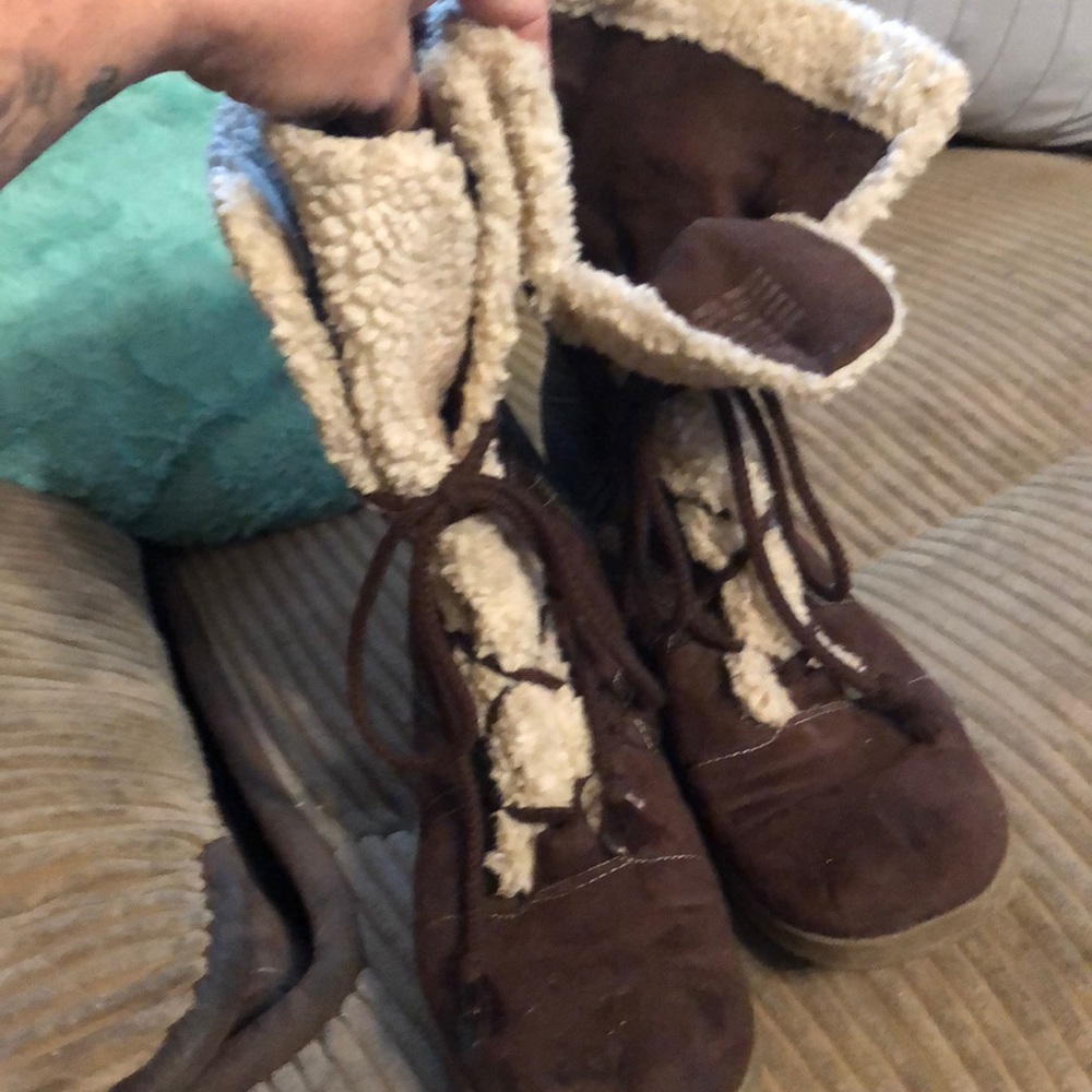 Brown wedge boots